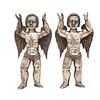 Pair of Angels. Mexico, 17th century. Embossed and chiselled silver.  8.6" (22 cm) tall, each.