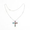 NAVAJO STERLING SILVER CRUCIFIX NECKLACE SIGNED LB