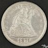 Seated Liberty twenty cent coin, 1875 CC, F details, cleaned.