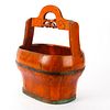 ANTIQUE WOODEN BASKET WITH ENGRAVED HANDLE