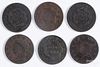 Six Coronet Head large cents, to include three 1826 and three 1829, G-F.