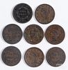 Eight Coronet Head large cents, to include two 1840, two 1841, an 1842, an 1844, an 1845