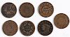 Seven Coronet Head large cents, to include two 1831, an 1833, an 1834, two 1837, and an 1838, G-VF