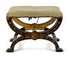 An Italian Black and Gilt Decorated Cerule Bench
Height 19 x width 26 1/2 x depth 17 1/2 inches.