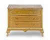 A Hollywood Regency Brass and Marble Top Chest of Drawers
Height 36 1/4 x width 46 1/2 x depth 18 1/2 inches.