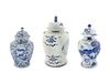 A Group of Three Chinese Blue and White Lidded Jars
Height of tallest 22 1/2 inches.