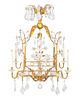 A Gilt Metal and Rock Crystal Six-Light Cage-form Chandelier
Height 50 x 32 inches square.