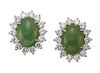 A PAIR OF JADEITE AND DIAMOND EARRINGS
 Of cluster