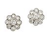 A PAIR OF DIAMOND CLUSTER EARRINGS
 Each centred b