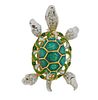 18k Gold Diamond Ruby Enamel Turtle Brooch Pin