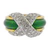 Tiffany &amp; Co Schlumberger 18k Gold Platinum Diamond Enamel X Ring