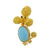18k Gold Turquoise Emerald Ruby Poodle Dog Brooch Pin