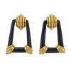 18k Gold Diamond Onyx Doorknocker Earrings