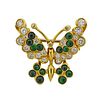 18k Gold Diamond Emerald Butterfly Brooch Pin