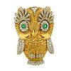 18k Gold Diamond Emerald Owl Brooch Pin