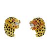 18k Gold Diamond Ruby Enamel Leopard Earrings