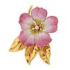 14k Gold Pearl Enamel Pansy Flower Brooch Pin
