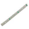 Art Deco Platinum 20 Carat Diamond Emerald Bracelet