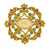 18k Gold Mexican Opal Diamond Emerald Ruby  Brooch Pin