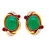 18k Gold Diamonds & Rubies Jade Jadeite Earrings
