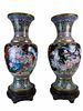 LARGE Cloisonne Vases With Wooden Stands Chinese