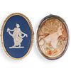 (2 Pc) Gold & Silver Cameo Brooches
