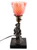 Pink Satin Glass Cast Iron Englishmen Lamp