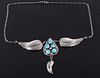 Signed Navajo Sterling Silver Feathers Necklace