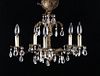 Art Nouveau Brass & Glass Five Light Chandelier