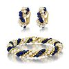 Cartier Cultured Pearl and Lapis Lazuli Earclips and Bracelet Set