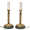 PAIR, FRENCH EMPIRE BRONZE CANDLESTICK TABLE LAMPS