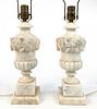 PAIR, ITALIAN CARVED URN FORM ALABASTER LAMPS