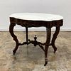 19TH C. MAHOGANY & MARBLE TURTLE TOP PARLOR TABLE