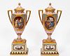 PAIR, ROYAL VIENNA FIGURAL PORCELAIN COVERED URNS