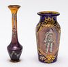 Continental Hand-Painted Enamel Vases, 2