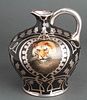 American Porcelain Pitcher w Lion & Silver Overlay