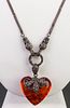 Sterling Silver, Marcasite, & Amber Heart Necklace