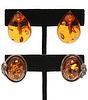 Sterling Baltic Amber Cabochon Earrings, 2 Pair