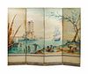 An Italian Painted Four-Fold Screen
Height 63 x width of each panel 20 inches.