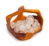 A Continental Carved Wood Basket with Eighteen Rock Crystal Spheres
Height of basket 10 1/2 x length 17 x depth 15 1/2 inches.