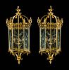 A Pair of English Gilt-Bronze and Etched Glass Lanterns
Height 48 x width 20 x depth 20 inches.