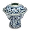 A Chinese Blue and White Porcelain Covered Water Pot
Height 10 x diameter 10 inches.