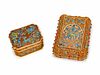 Two Chinese Jeweled Silver and Enamel Boxes
Height 2 1/2 x length 6 x depth 4 inches.
