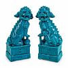 A Pair of Chinese Turquoise-Glazed Pottery Figures of Fu-Lions
Height 19 x width 5 x depth 9 inches.