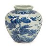 A Chinese Blue and White Porcelain Oval Jar
Height 13 x diameter 13 inches.