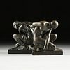 A PAIR OF ART DECO PATINATED COPPER CLAD FIGURAL BOOKENDS, "The Slave," BY THE POMPEIAN BRONZE CO, NEW YORK, 1921,