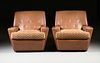  A PAIR OF ITALIAN MID-CENTURY MODERN FAUX LEATHER AND VELVET UPHOLSTERED ARMCHAIRS, 1960-1970,