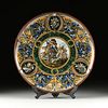 A LARGE ITALIAN RENAISSANCE STYLE MAJOLICA HISTORIATO CHARGER, SIGNED, LATE 19TH/EARLY 20TH CENTURY,