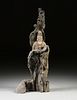 A LARGE CHINESE CARVED TREE TRUNK BUST OF GUANYIN, 20TH CENTURY, 