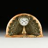 AN ART DECO BRONZE PEACOCK AND SIENA MARBLE MANTLE CLOCK, PROBABLY FRENCH, 1920s,